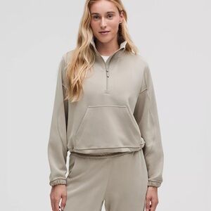 Lululemon Brushed Softstreme half zip sz 14 (beige/gray - possibly Riverstone)